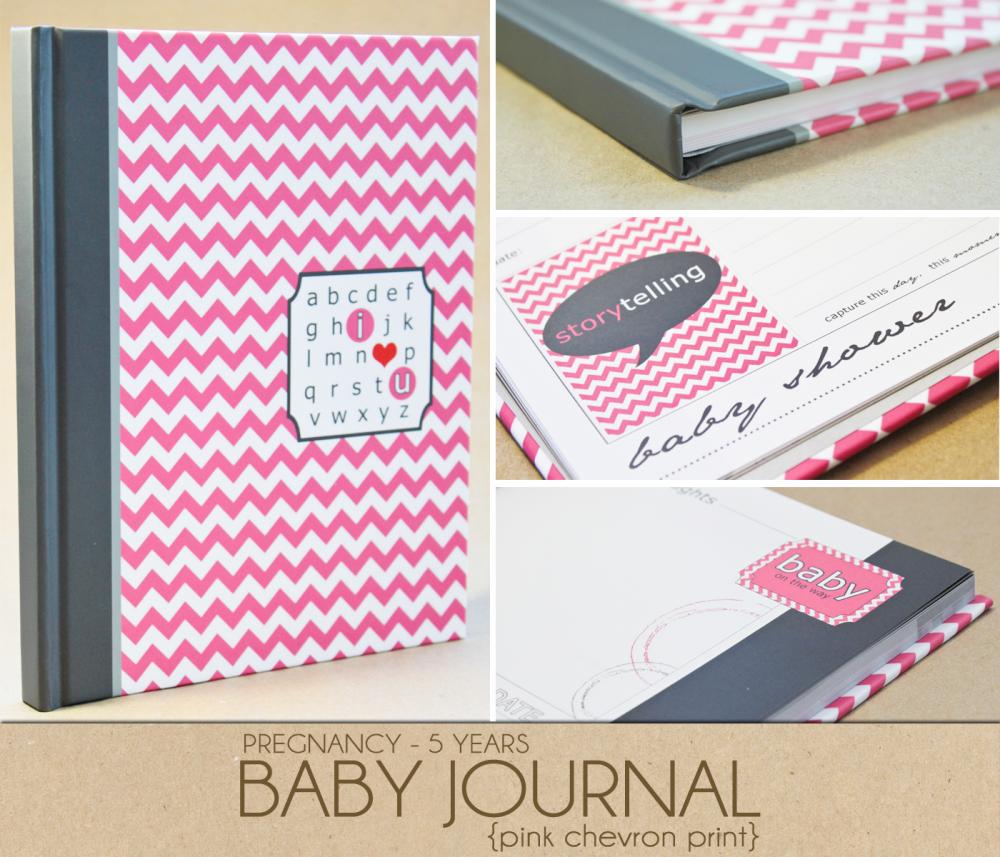 Baby Book - Pink Chevron (125 designed journaling pages to record pregnancy up to 5 years)
