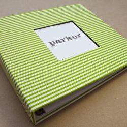 Baby Book - Green and White Stripes (78 designed journaling pages & personalization included with every album)