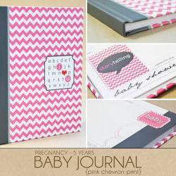 Baby Book - Pink Chevron (125 designed journaling pages to record pregnancy up to 5 years)