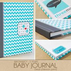 Baby Book - Teal Chevron (125 designed journaling pages to record pregnancy up to 5 years)